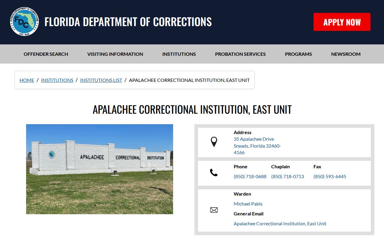 Apalachee Correctional Institution East Unit release records source