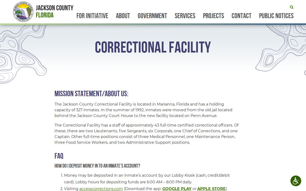Jackson County Correctional Facility page without a public 72-hour release feed