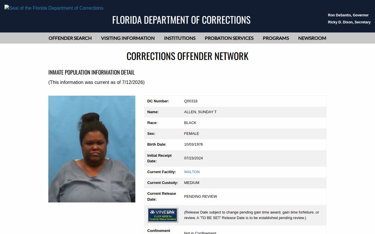 Jackson County projected release date on FDC population detail