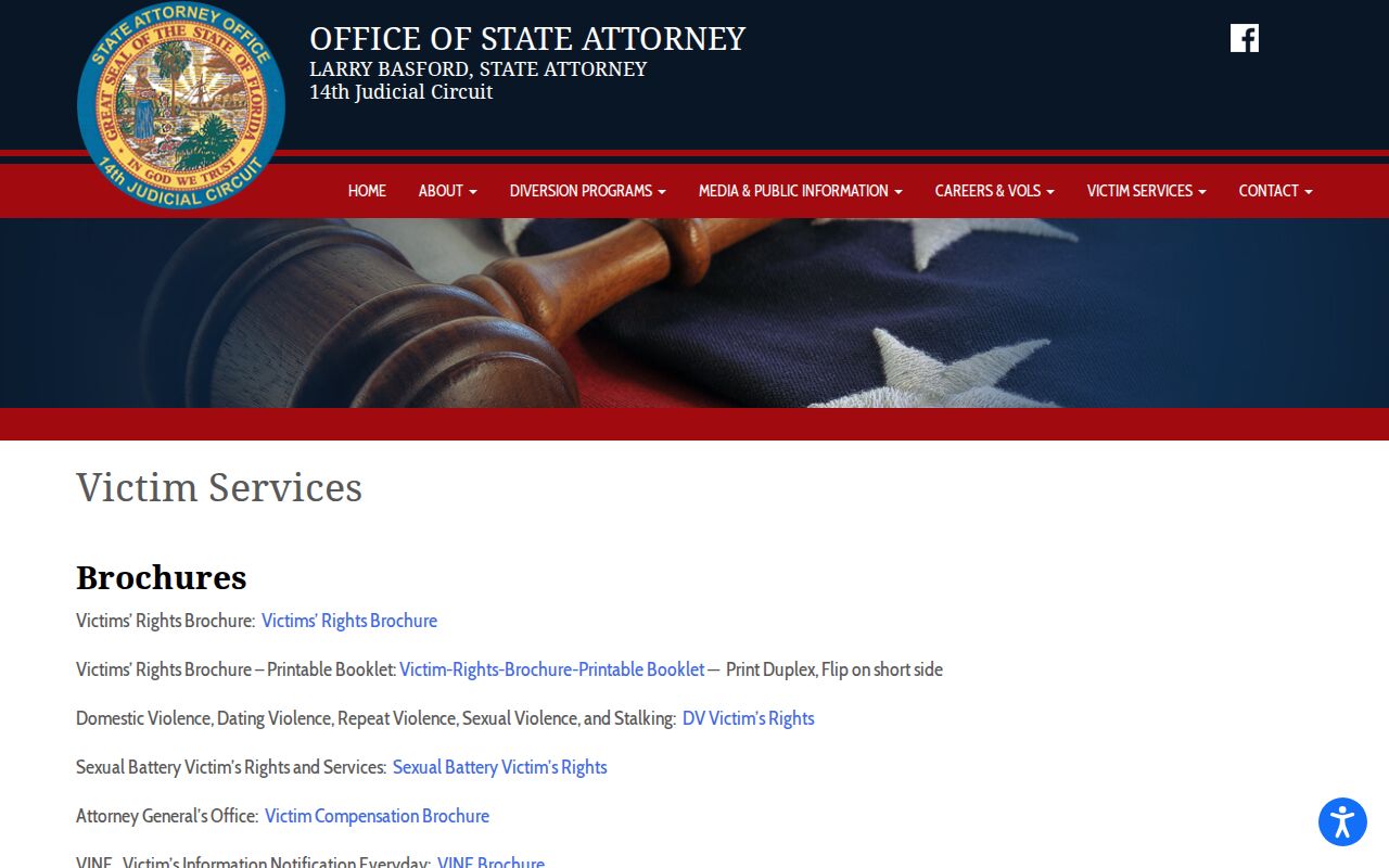 Fourteenth Judicial Circuit victim services page listing Florida VINE help